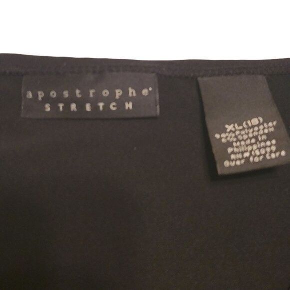 Womans Stretch Black Top VNeck Shirred Front Size XL APOSTROPHE Spandex - Picture 8 of 12